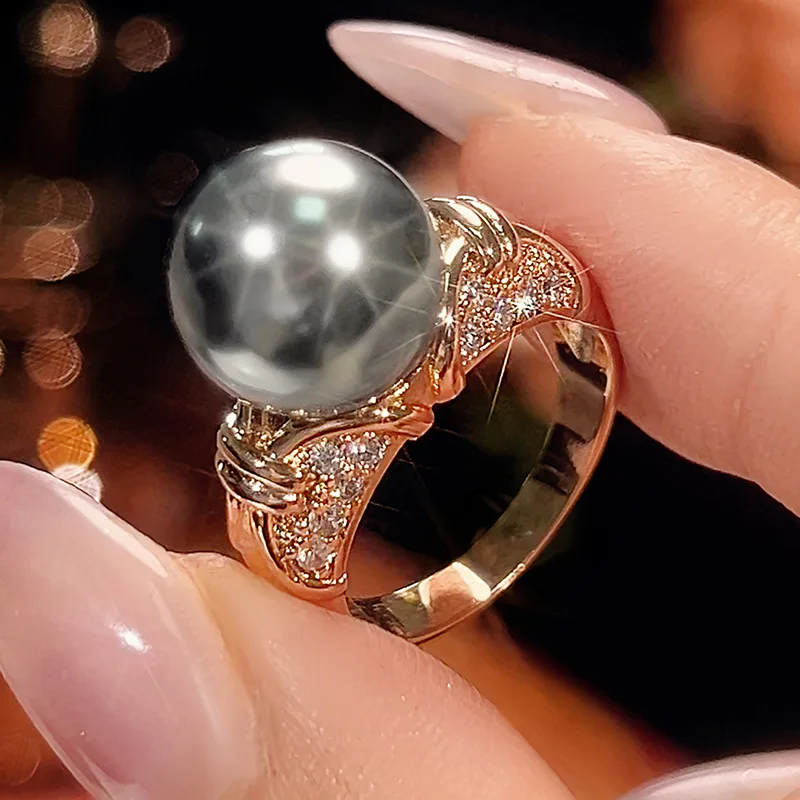 Vintage jewelry new copper plated inlaid pearl high-end temperament design closed ring for women's Mother's Day gift