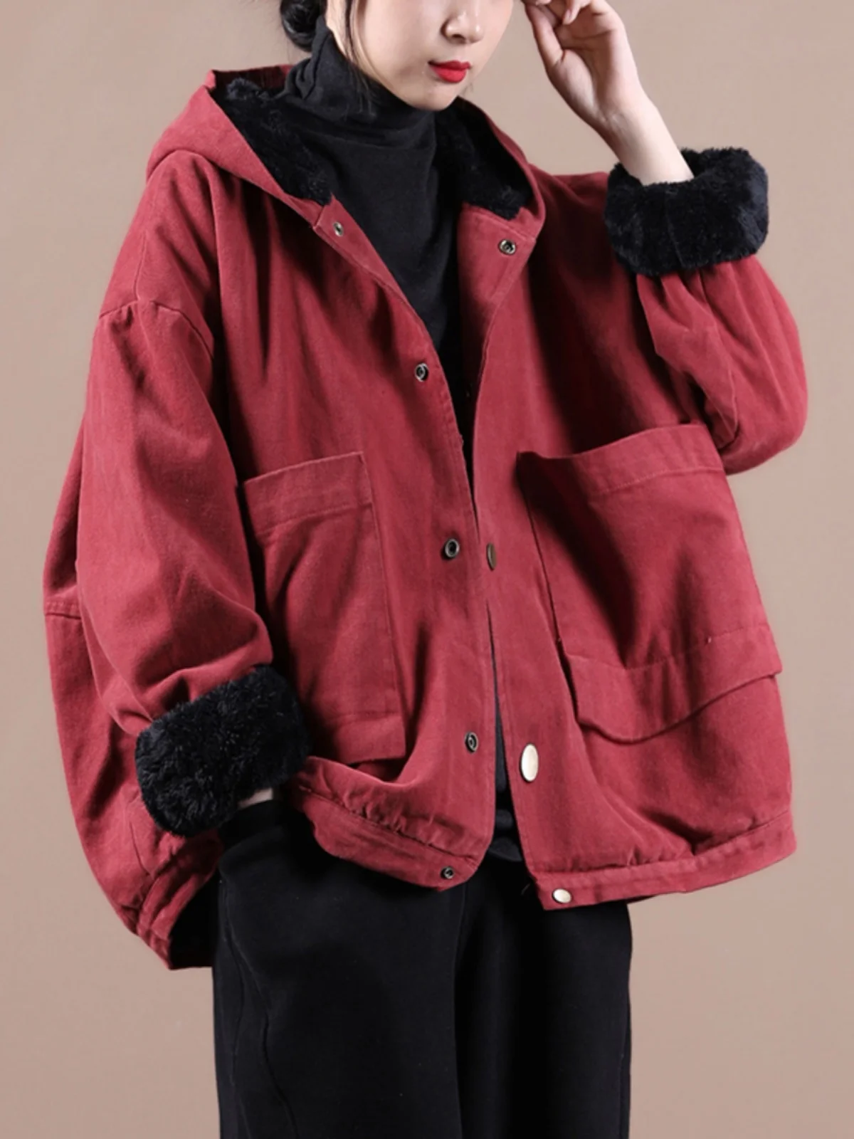 

Женское хлопковое пальто Thiened, теплое вельветовое свободное пальто в стиле ретро, осенне-зимнее пальто большого размера, корейское пальто для поездок на работу Faion