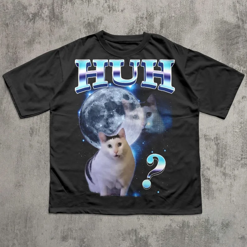 HUH مضحك دانك القط ميمي تي شيرت للجنسين قميص قبيح مجنون تي شيرت جوفي آه القطط زي سخيف T هدية الشارع ارتداء القمم