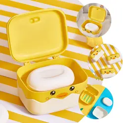 Zeepkist Cartoon Schattige Chick Gebroken Shell Ontwerp Plastic Dubbele Cover Draineerbare Lade Draagbare Badkamer Toiletopslagbenodigdheden