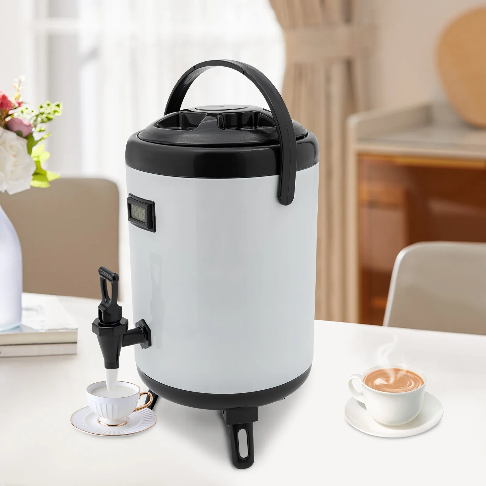 

Hot Beverage Dispenser - 2.64 Gallons (10 Liters) Stainless Steel Insulated Drink Dispenser with Thermometer and Spigot
