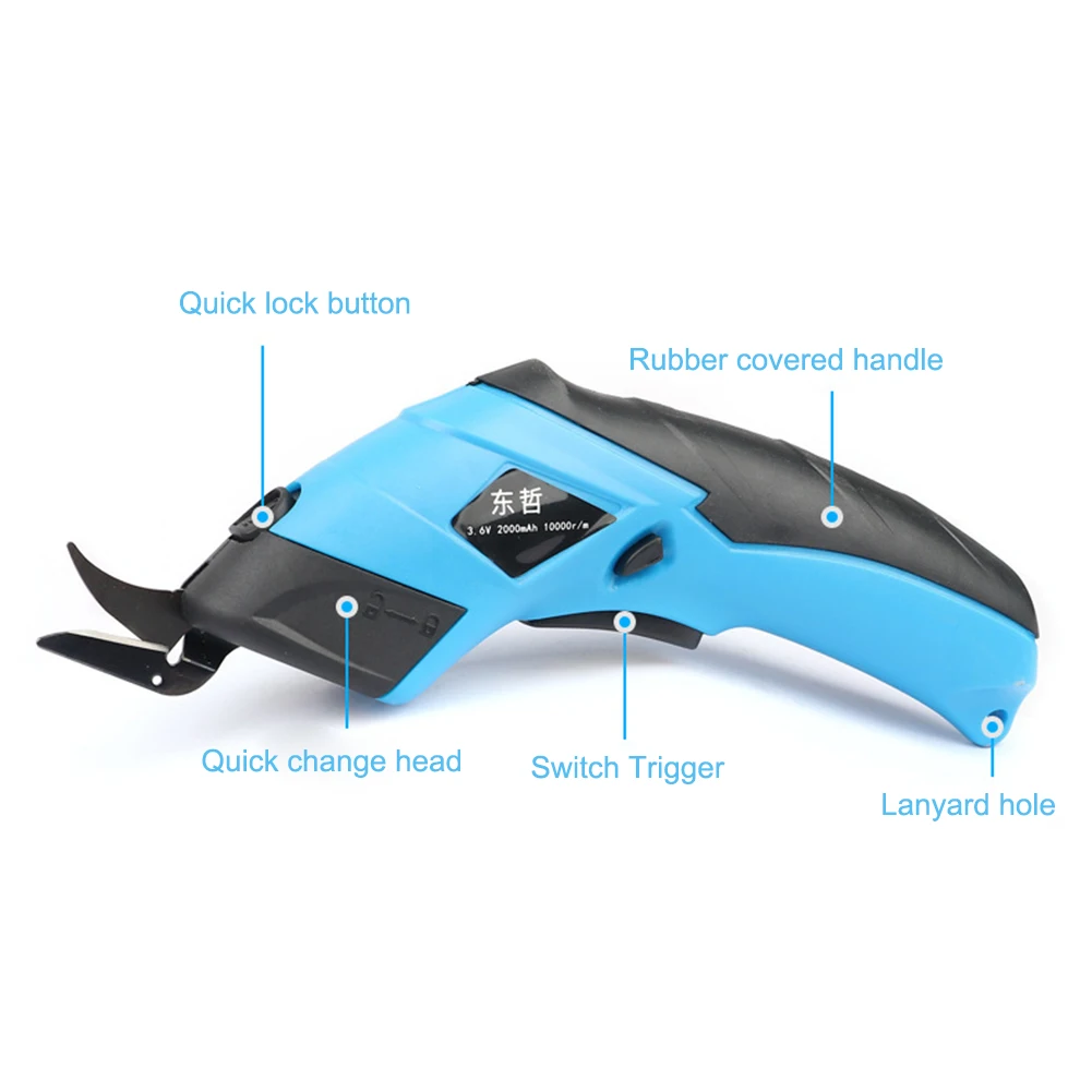 3.6V Electric Scissors Fabric Cutting Machine Leather Tailor Scissors +Tungsten Steel Blades USB Charging Portable Power Tool