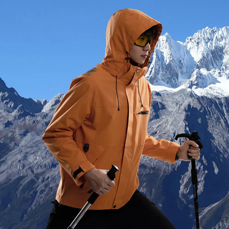 2025年新作 アウトドア メンズジャケット、カップル向けプラスサイズ レディース フリース裏地付き保温ハイキングコート