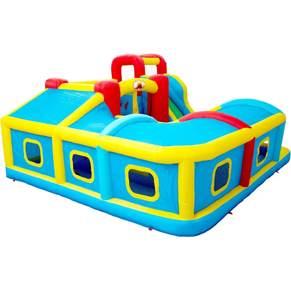 WELLUNTIME Iatable House with Slide, Jumping Castle with Blower and Wave Pool, Basketball Rim, Long Tunnel
