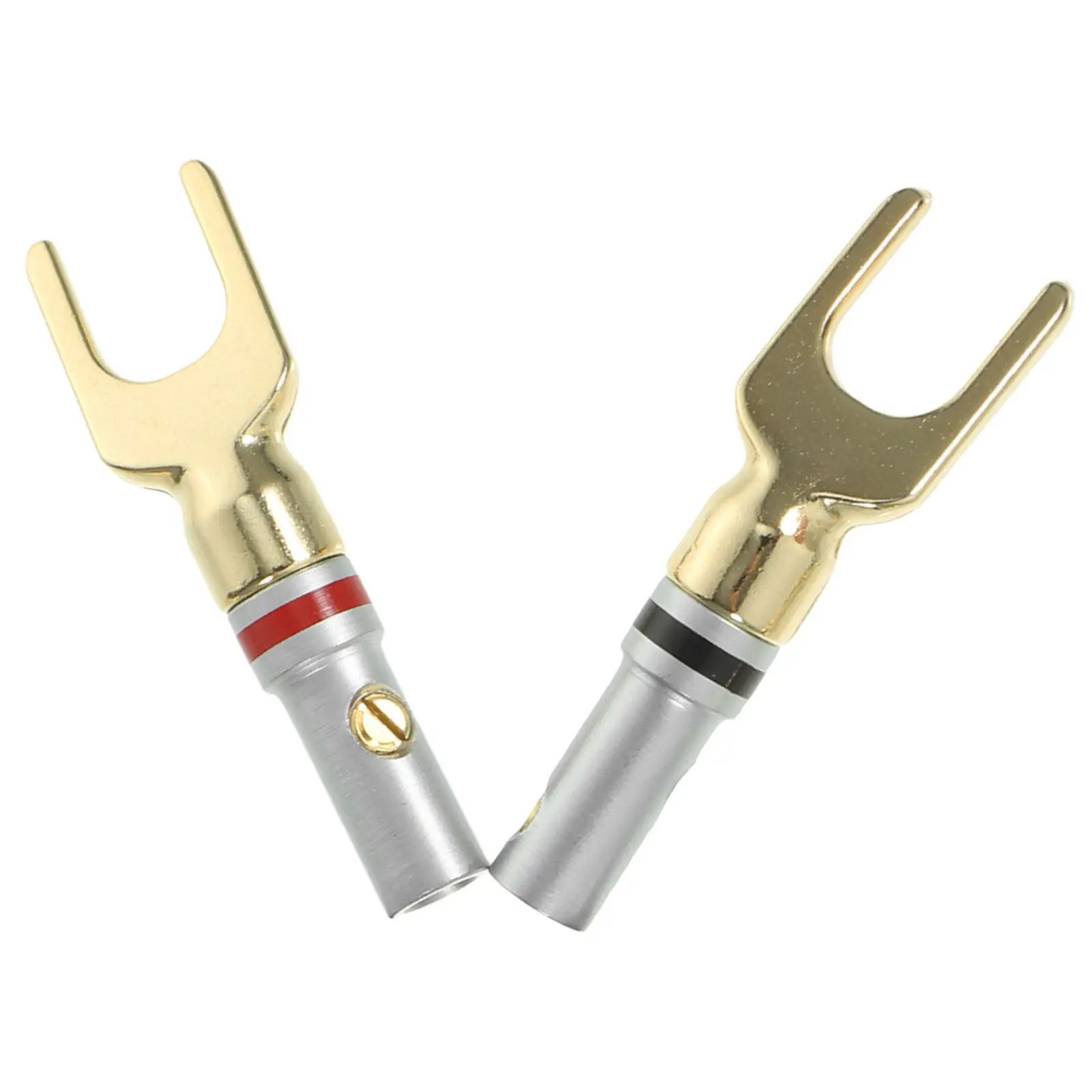 1Pair Speaker Banana Plugs Gold Copper Spade Fork Terminals Car Audio Modification Connectors Amplifier Wiring