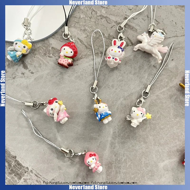 Kawaii Sanrio Hello Kitty Mobile Phone Chain Cartoon CCD Decorative Backpack Keychain Pendant Boys Girls Cute Decor Toys Gifts