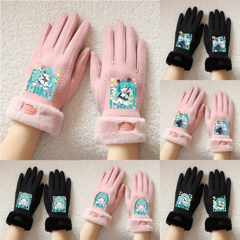 

Hatsune Miku перчатки женские модные зимние теплые морозостойкие перчатки мультфильм уличные велосипедные спортивные варежки с полным пальцем сенсорный экран