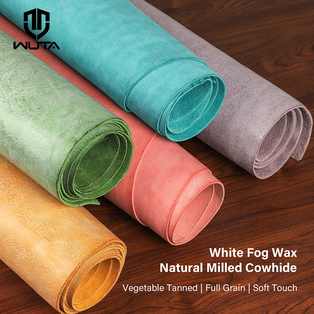 WUTA MBox White Fog Waxed Natural Milled Vegetable Tanned Cowhide Full Grain First Layer Genuine Leather DIY Craft Bags Wallet