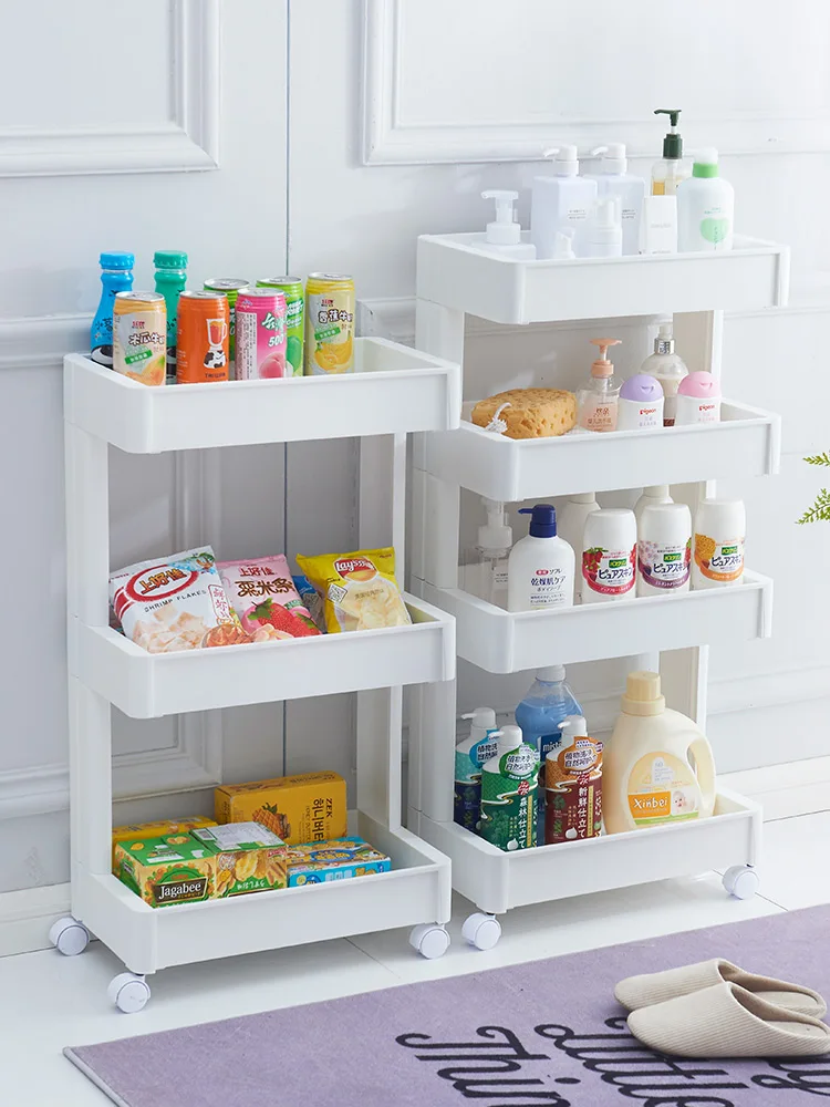 Japanese-style kitchen shelves, floor-to-ceiling, multi-layer fruit and vegetable storage racks, plastic shelves, kitchen suppli