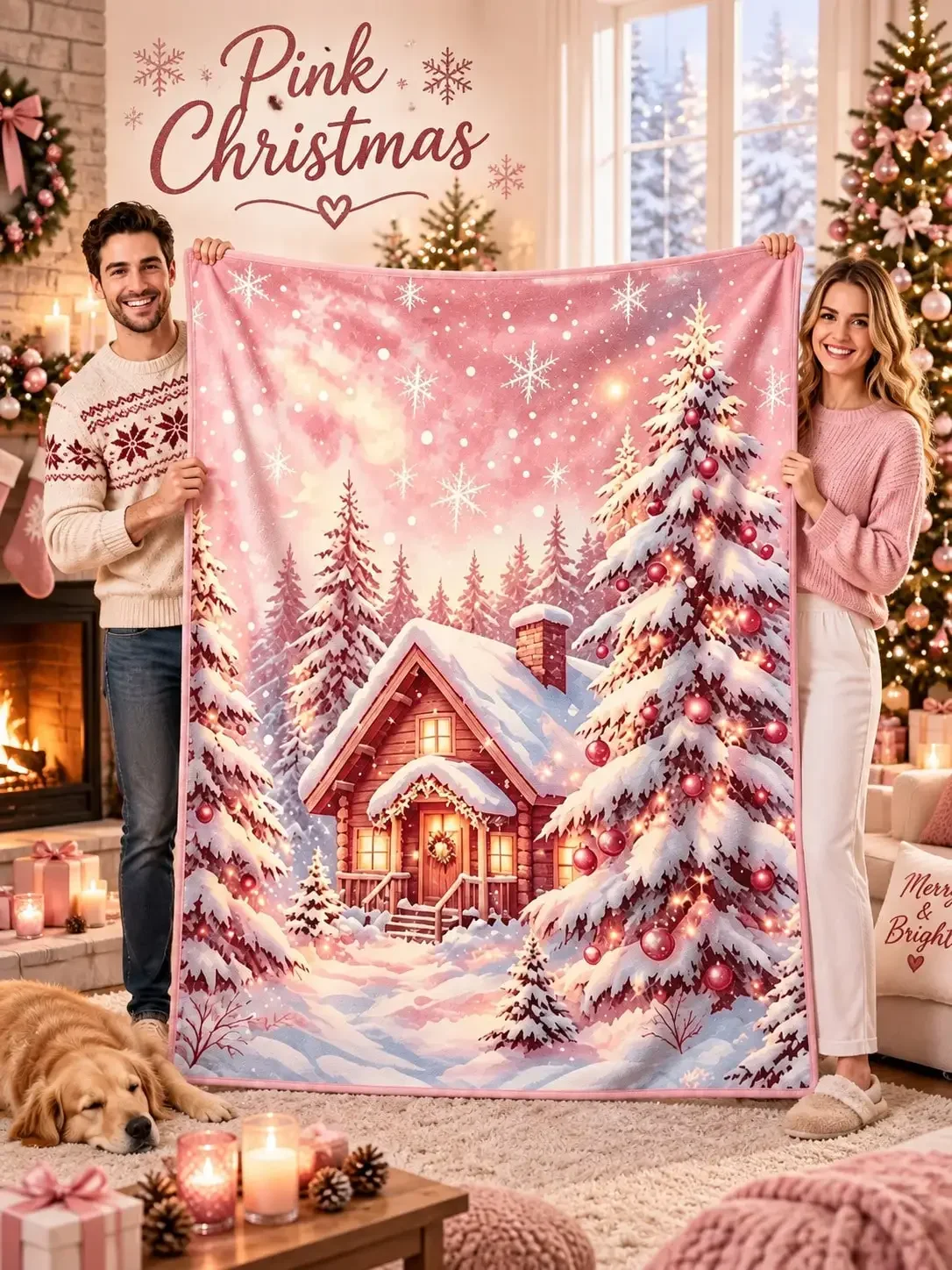 Christmas Flannel Blankets & Throws Cabin Tree Snowfall Scene Cottage Sofa Bed Couch Nap Home Decor Living Room Bedroom Guestroom Dorm Travel Camping Reading Office Lounge Picnic Family Friends Gift Housewarming Birthday Anniversary Holiday Season