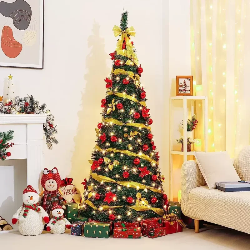 for 1.2-2m Foldable Christmas Tree Integrated Artificial Xmas Tree with Ornaments Easy Installation for Shopping Mall