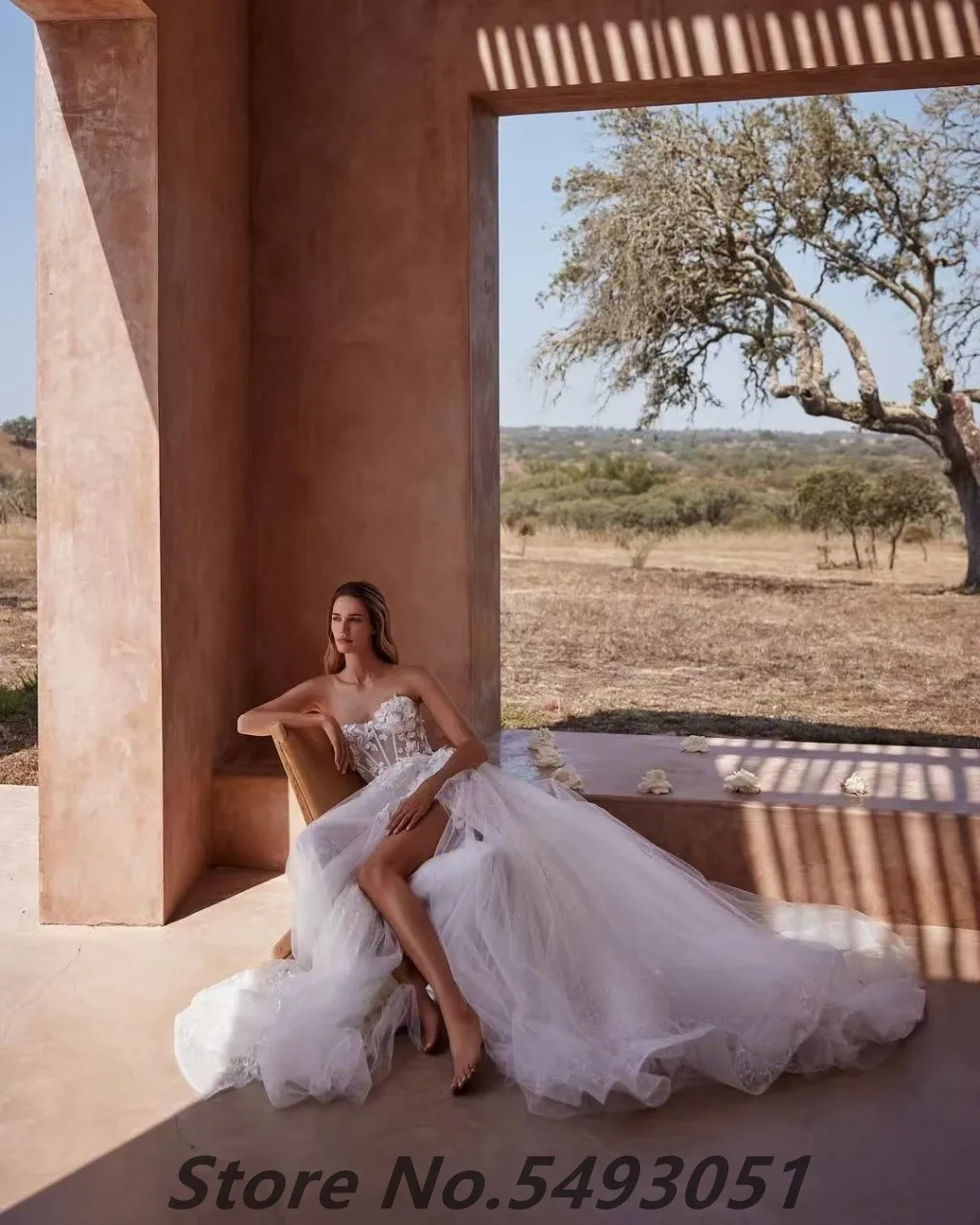 Sevintage 2025, Tüll, Boho-Hochzeitskleid, Applikationen, Spitze, sexy Schlitz, elegante A-Linie, Brautkleider, Robe de Mariée, individuell gestaltet