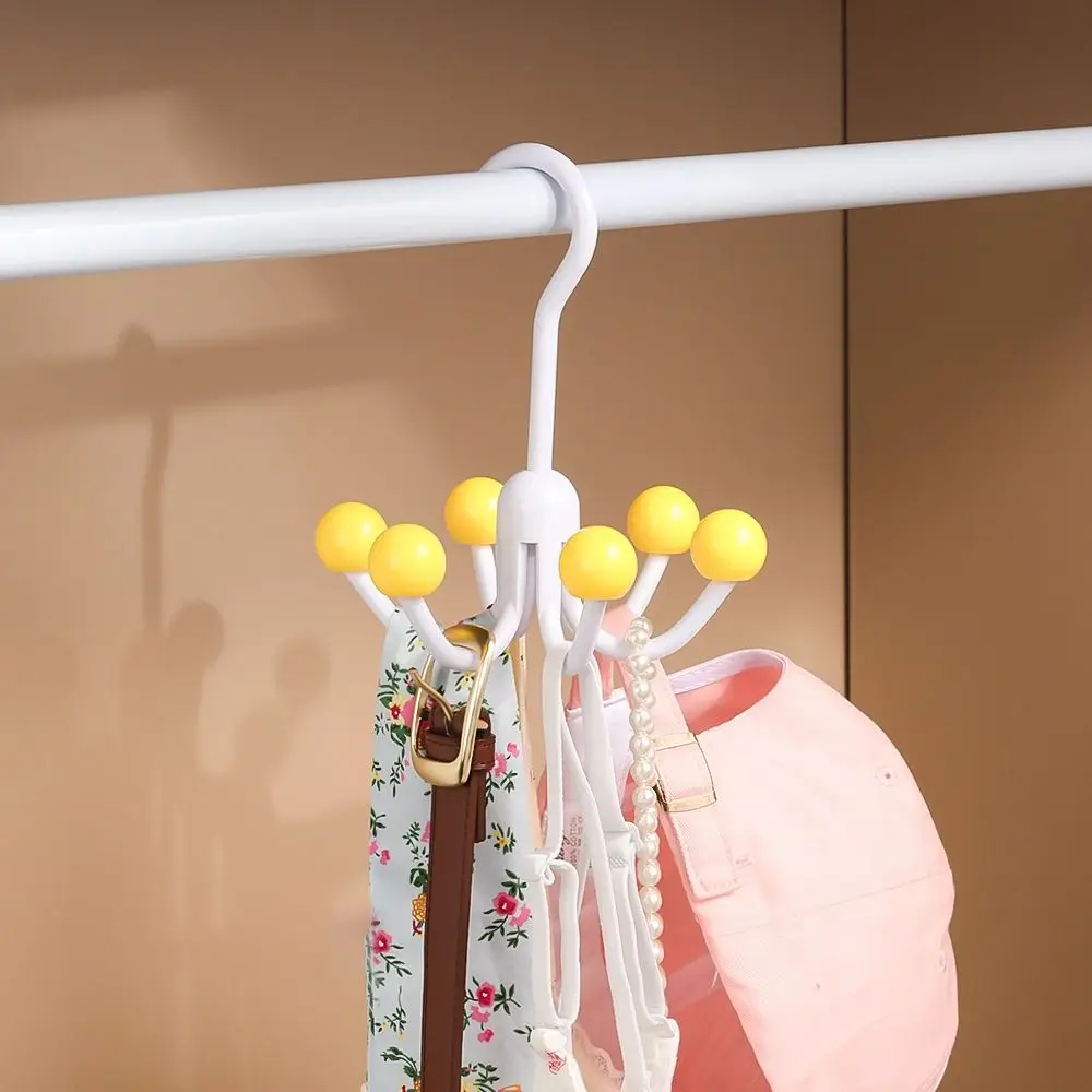 Multifunctional Home Clothes Hanger Portable Dopamine 360°Rotating Hook With 6 Balls Space Saving Scarf Tie Display Rack