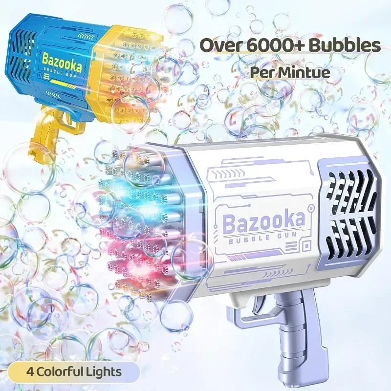 Bubble Gun Bazooka Bubbles Machine with Lights/Bubble Solution 69 Holes Bubbles Guns Kids Toys for Boys