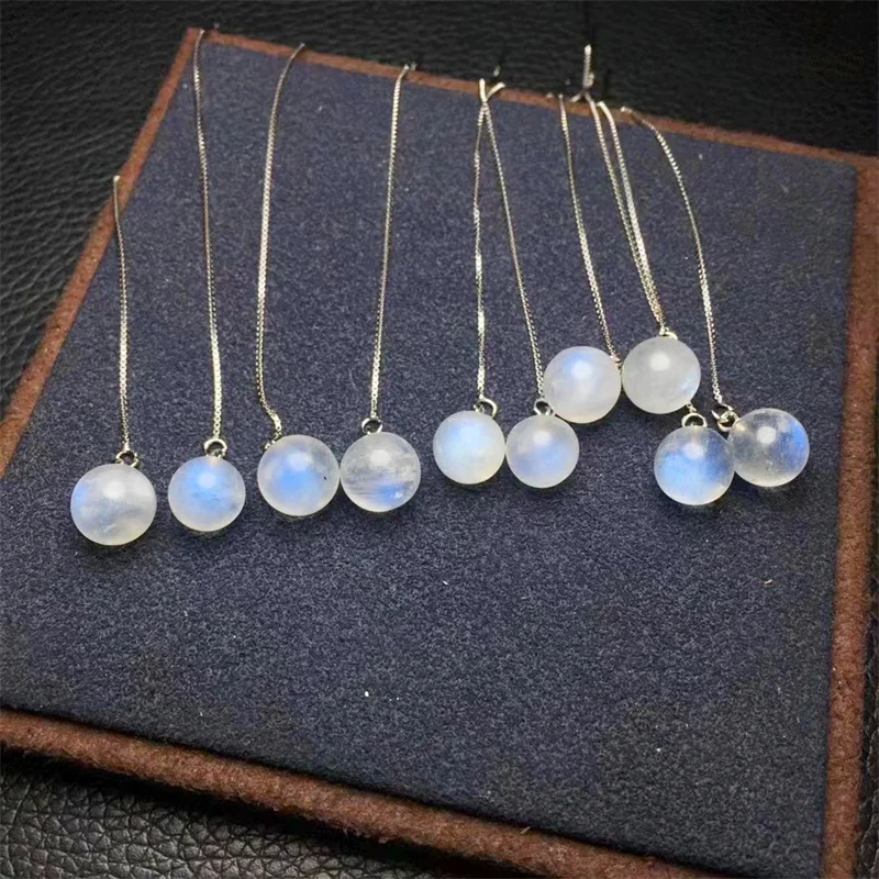 S925 Natural Blue Moon Stone Sphere Earline Eardrop Fashion Elegant Hoop Earring Women Jewelry Party Gift 1pair