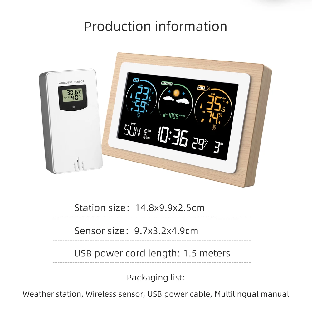 Digital Alarm Clock Weather Station Air Pressure Forecast Indoor Outdoor Thermometer Hygrometer Wireless Multifunction VA Clock