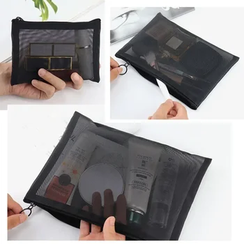 1 STKS Vrouwen Grote Cosmetische Tas Transparant Mesh Rits Organizer Mode Meisje Zwarte Toilettassen Make Organizer Pouch Case