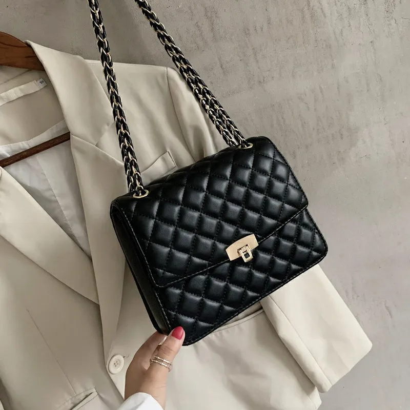 Fashion Women Shoulder Bag Pu Leather Luxury Purse And Handbag Diamond Lattice Chains Crossbody Bag For Women Retro Shopping Bag