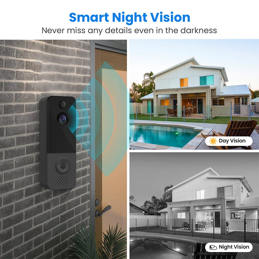 Timbre con cámara Audio bidireccional Timbre de vídeo inalámbrico Detección de movimiento PIR para oficina en casa