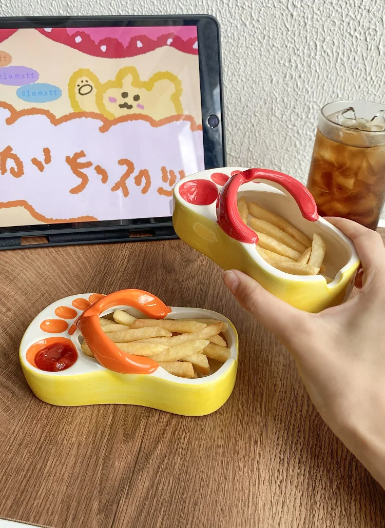 Creative Slippers, French Fries Plate, Tomato Sauce Dipping Plate