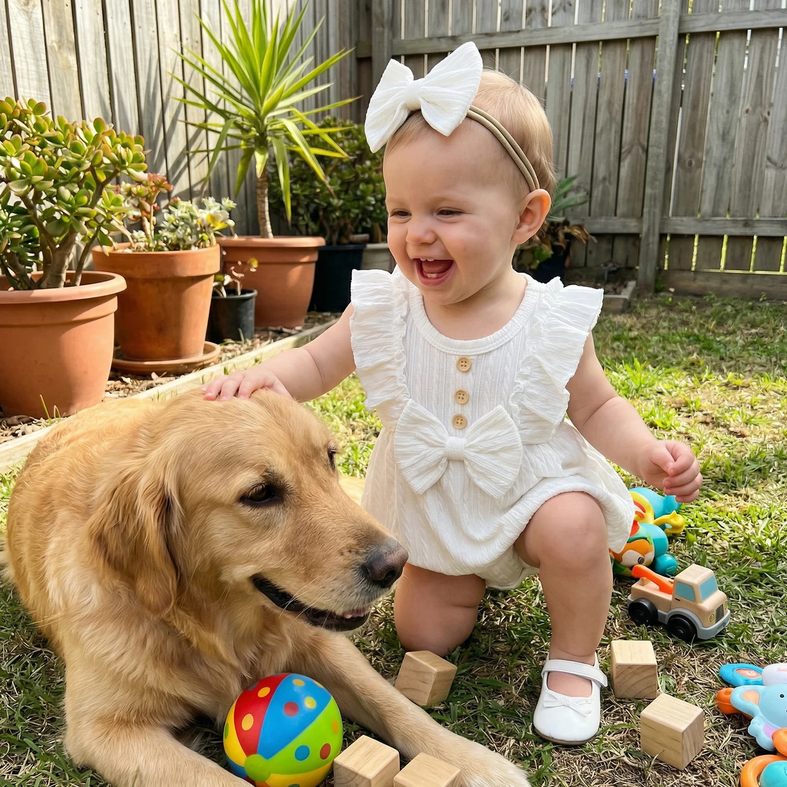 Baby Girls Rompers Solid Color Ruffles Sleeveless Crew Neck Bowknot Skirt Hem Infant Bodysuits Jumpsuits with Headband