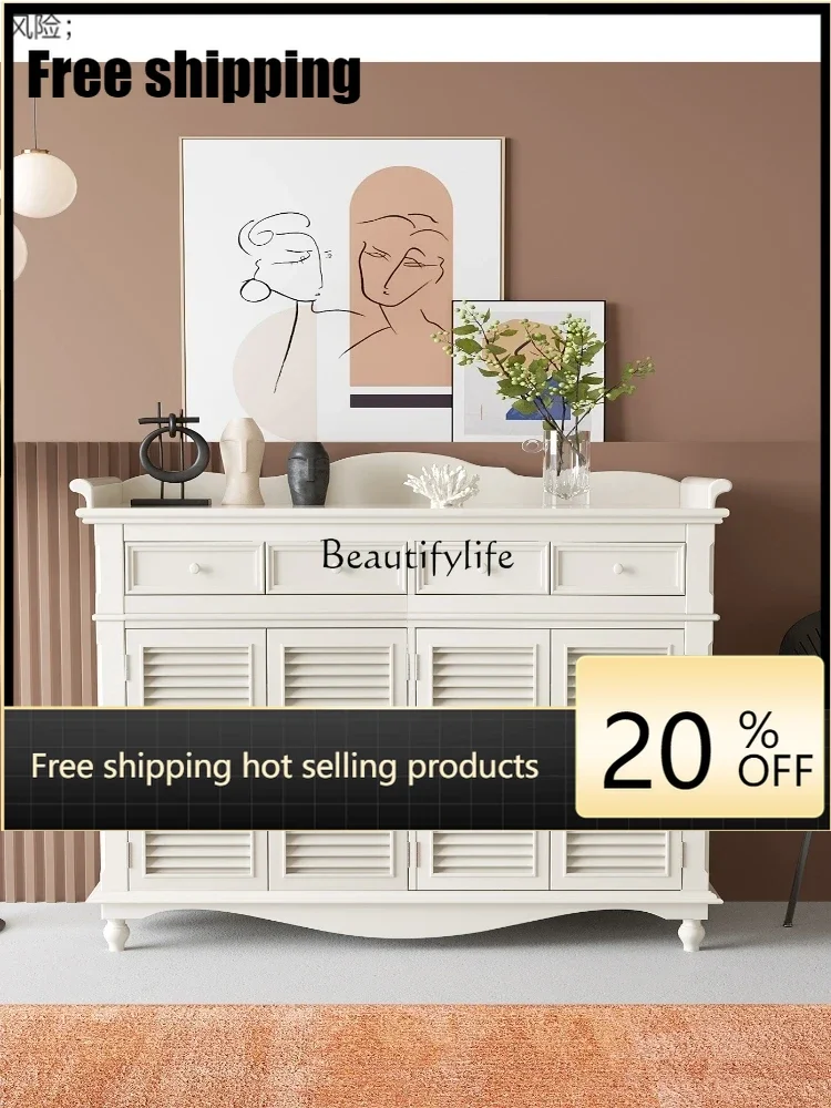 X4 New Chinese Shutter Entrance Cabinet Small Apartment Home Locker American Pastoral Modern Solid Wood
