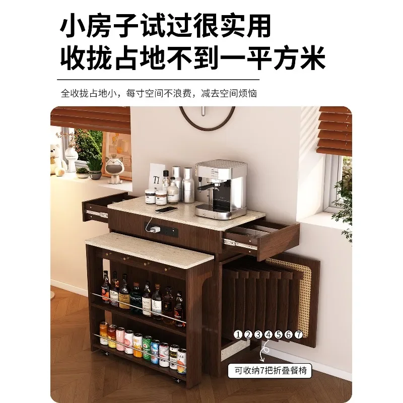 Dining table integrated retractable folding small apartment household, kitchen bar, dining table and chair combination