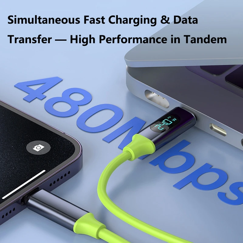 100W/240W Type C to Type C Cable Phone Super Fast Charging Cable With LED Display USB To Type-C Data Cord Liquid Silicone 2026