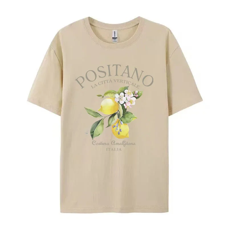 Summer Fashion Vintage Fruit Unisex T Shirt Positano Lemon Print T-shirt Short Sleeve Crew Neck Casual Top Vintage Graphic Tops