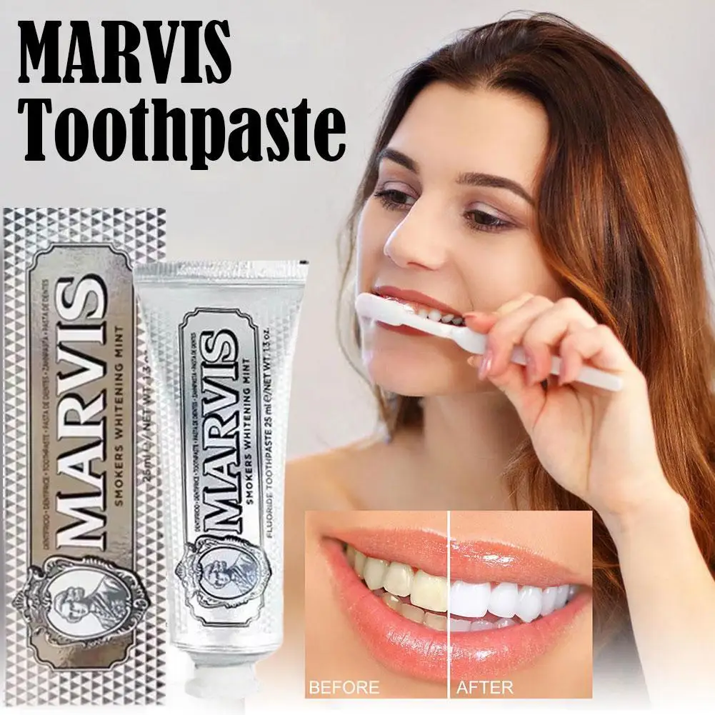 25g Italia Marvis blanqueamiento menta refrescan el aliento y elimina las manchas de humo pasta de dientes blanqueamiento de dientes pasta de dientes Marvis