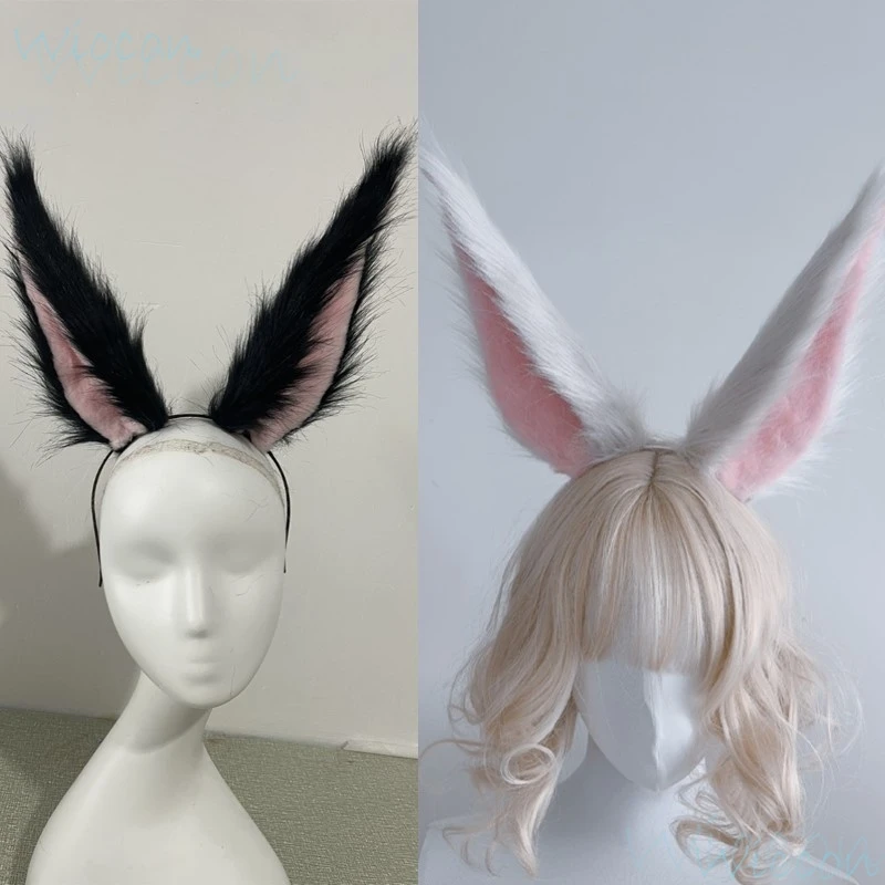 Viera mâle Anime Finall Fant XIV FF14 Cosplay accessoire oreilles de lapin bandeaux en fourrure noir blanc gris rose femme mâle jeu de rôle 24CM
