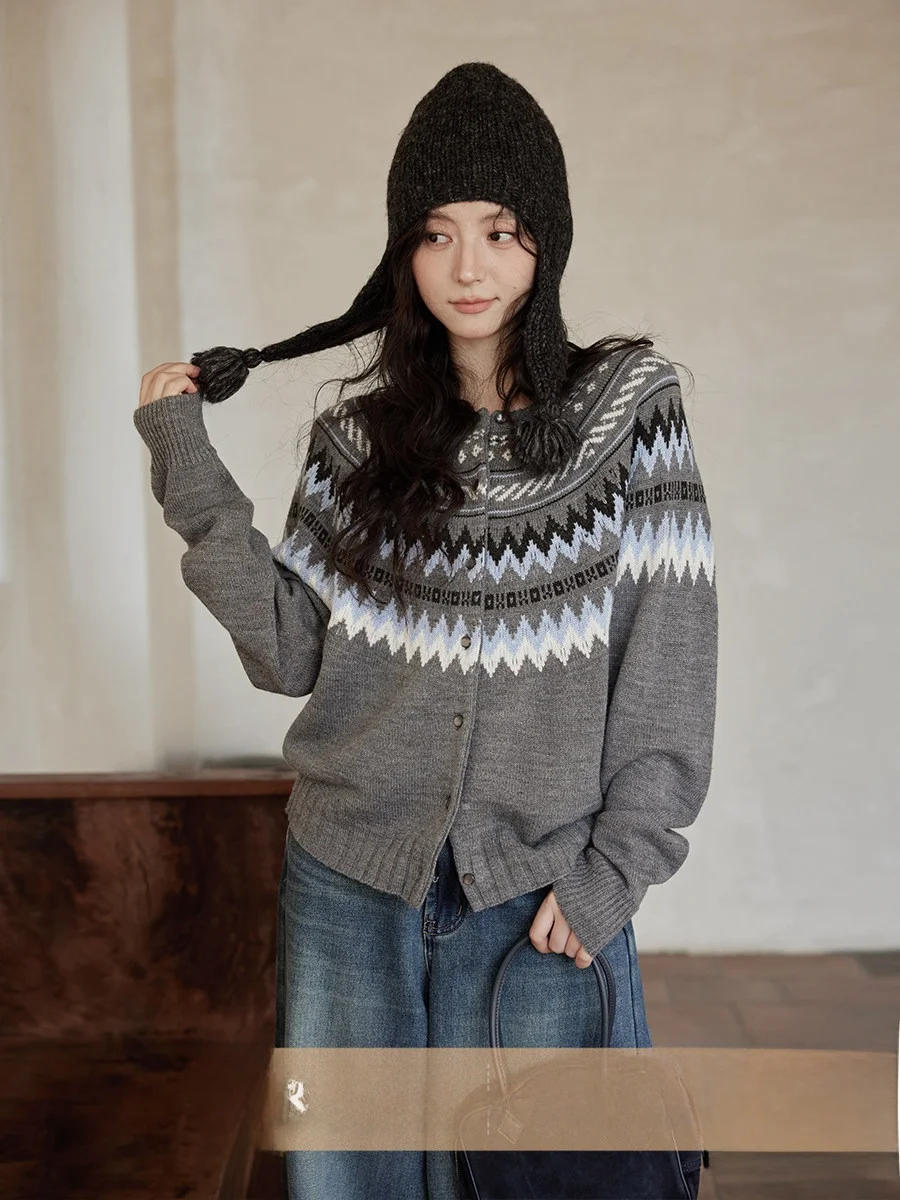 

Winter Knitted Sweater Design Sensation Beautiful Small Fair Isle Cardigan Korean Sle Loose Fit Medium Softn Color Blo