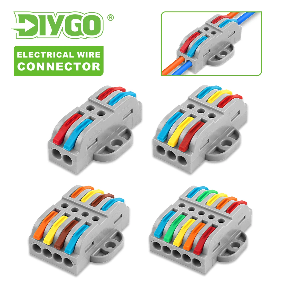 Electrical Wire Connector 2/3/4/5 Ports Multi Channel Docking Push-in Colour Lever Wiring Terminal Block For Cable Connection