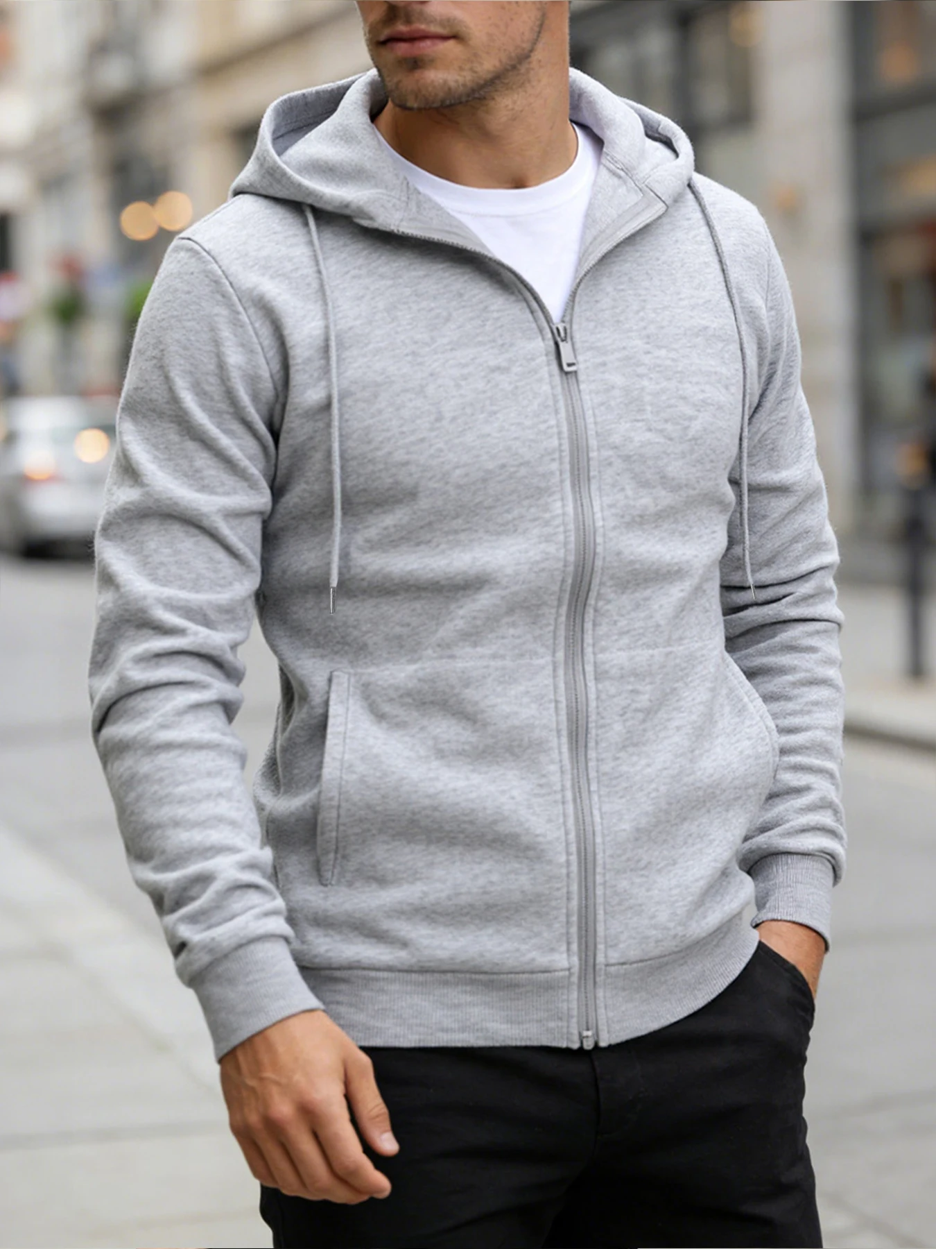 Men's Full Zip Up Hoodie Casual Soft Heather Knit Hooded Sweatshirt with Drawstring Kangaroo Pocket Ribbed Cuffs Daily Wear