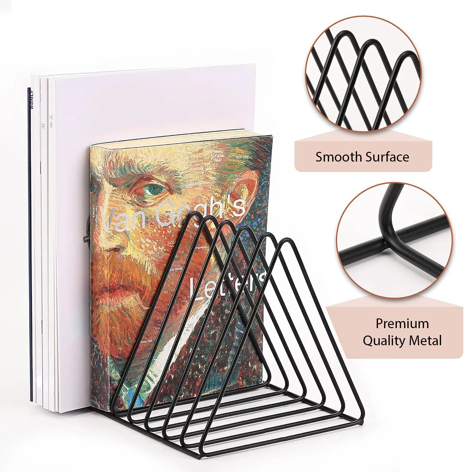 Vinyl Record Holder 9 Slot Metal Storage Rack Vinyl Albums Storage Organizer Magazine Book CD Album Triangle Display Rack Record