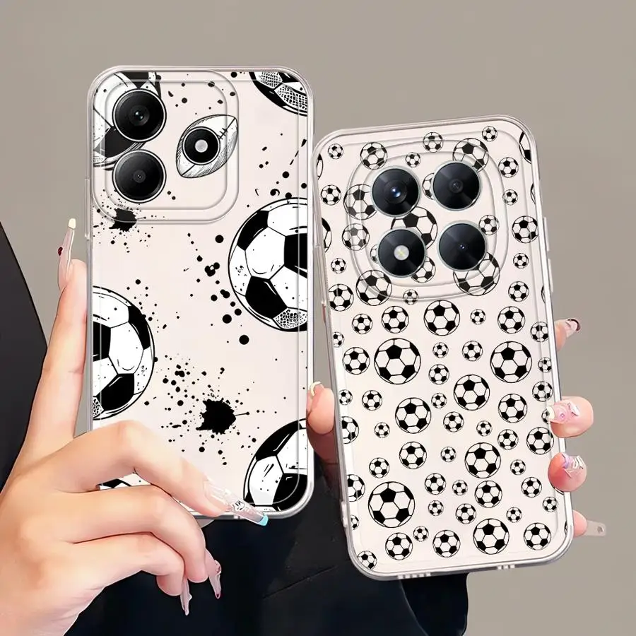

Black White Football Print Case for Xiaomi Redmi Note 14 Pro Plus 11 9 10 A4 12S Note 13 11S 13C 14C 10S 12 Soft Phone Cover
