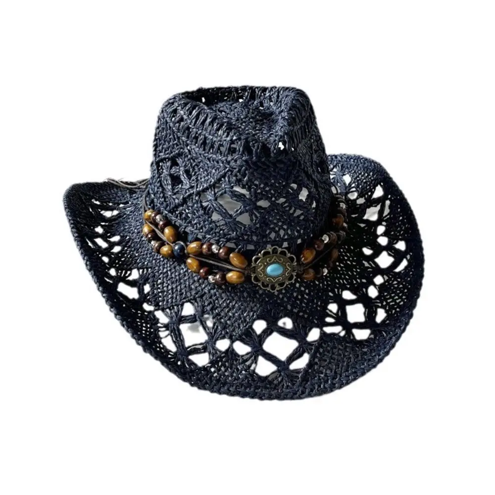 

Vintage Hollow Out Sombrero Hat Straw Weave Breathable Bohemian Straw Hat Wide Brim Holiday Cap for Outdoor Holiday