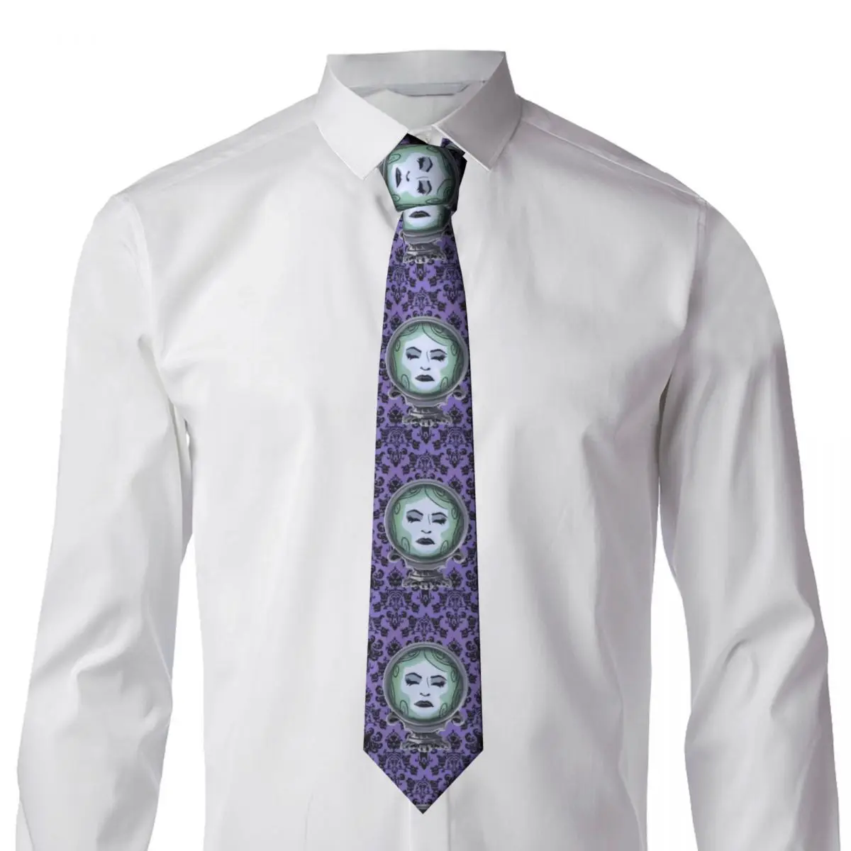 Classic Haunted Mansion Purple With Madame Neck Ties Men's Custom Silk Halloween Ghost Neckties for Party Cravat