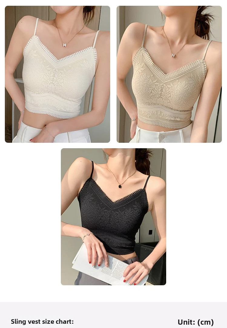 Die neue Damen-Spitzenweste mit nahtlosem kleinen Neckholder, Wickelbrust, nahtlose Unterwäsche, eine Tasse, rutschfester BH, Y2k-Top, Tank-Top, Neckholder – Detail 9
