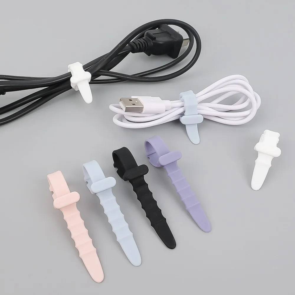 5Pcs Silicone Phone Data Cable Winder Earphone Clip Organizer Cable Tie For Mouse Headphone Charger Cord Holder Strap Desk Tidy