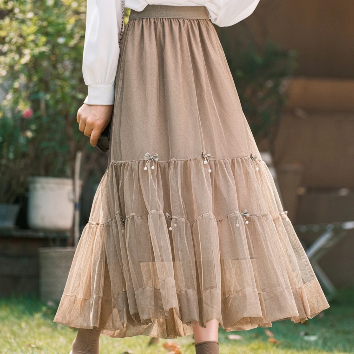 New in  Fairy Skirt Sweet Bow Gauze  Pink Pleated Skirt 2024 Harajuku Spring Summer Big Pendulum Long Skirts Y2k Clothes