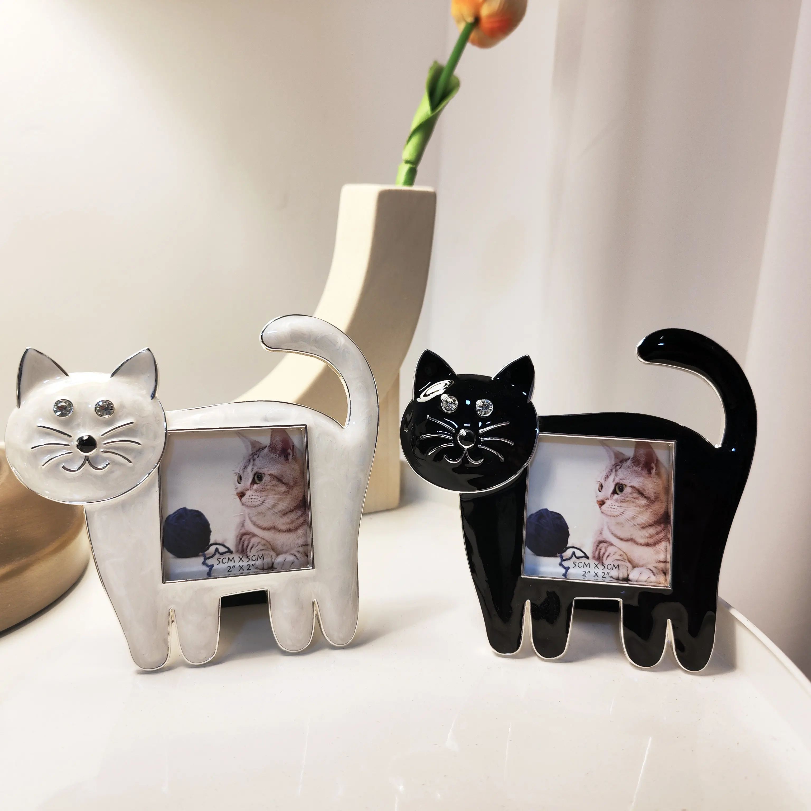 Cute Mini Metal Pet Frame, 3 Inch Dog Cat Photo Holder for Desk, Small Freestanding Keepsake Ornament, Gift for Pet Lovers
