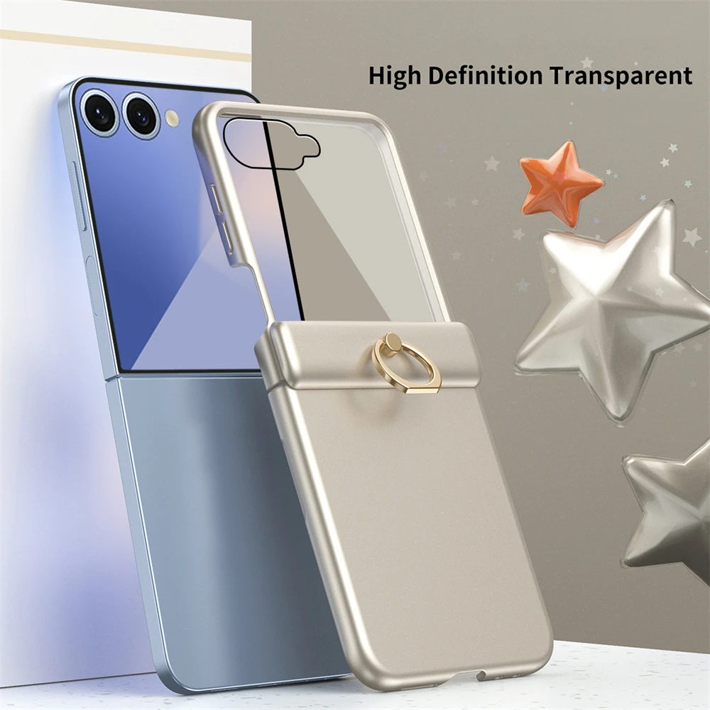 Luxury With Steel Film Plating Matte Grip Ring Phone Case For Samsung Galaxy Z Flip 8 7 6 5 4 3 Finger Buckle Shockproof Cover