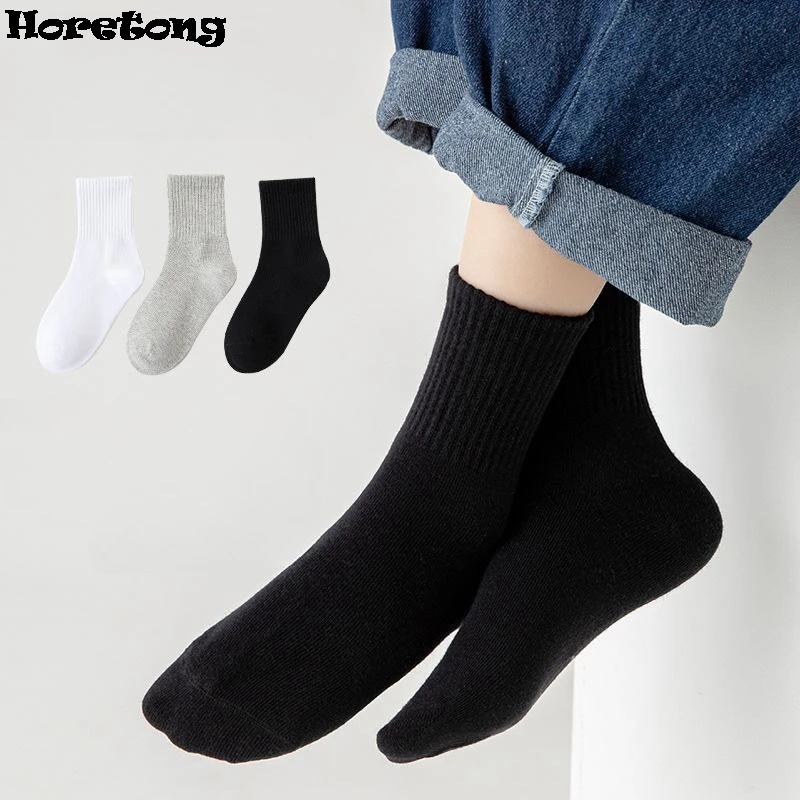 Horetong 5 paires de chaussettes d'étudiant en pur coton doux, respirantes et absorbant la sueur, chaussettes de Sport pour garçons et filles de 3 à 13 ans