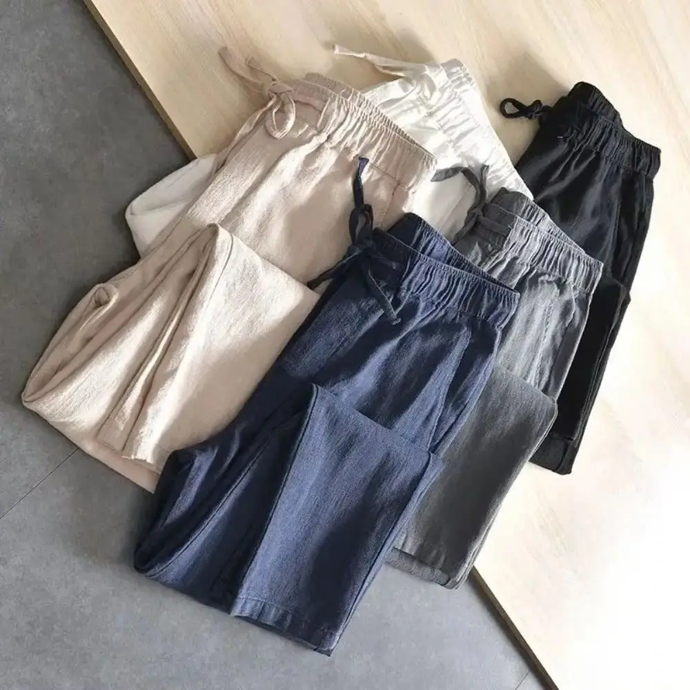 

Men's Casual Pants Baggy Streetwear Men Joggers Cotton Linen Sports Trousers Long Straight Pants for Men