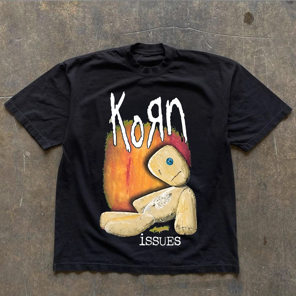 Korn Follow The Leader Cotton Printed T-Shirt Double-Sided Metal Band Tee Men's and Women's Oversize Couple Tee Harajuku Tops