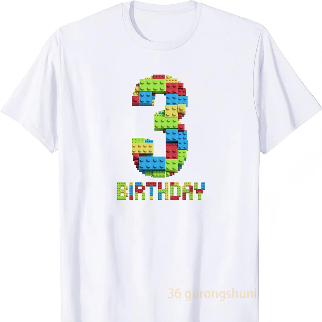 100% Cotton Children T-shirts Kids Tshirt Building Blocks t shirt 2 3 4 5 6 Birthday baby shirts Girls summer tops Boys T-Shirt