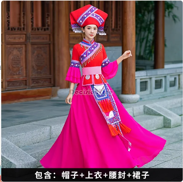 2024 zhuang minoría mujeres festival formal hanfu chino característico bordado perforamnce prenda tradicional elegante hanfu