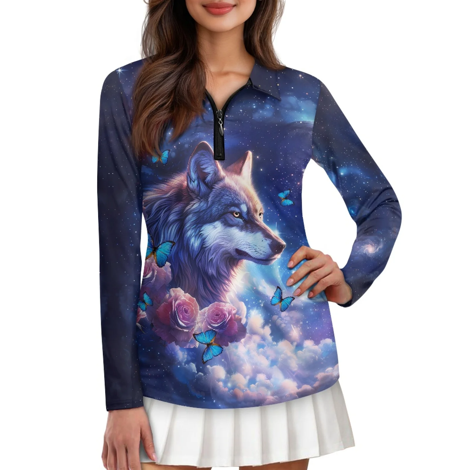 PENSTROLL Wolf Womens Machine Washable Polo Shirts Athletic Fit Athletic Activewear for Jogging