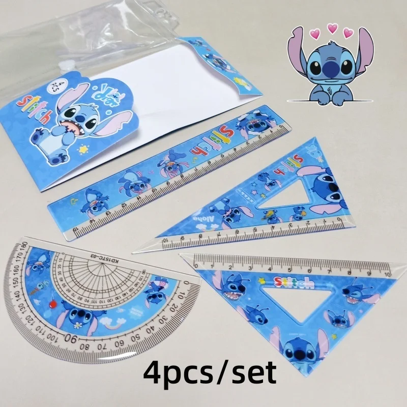 4Pcs Disney Stitch Ruler Stationery Sets Triangular Ruler Protractor Geometry Maths Drawing Tools Student Stationery Supplies